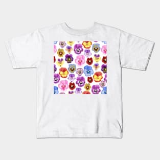 Watercolor Pansies Pattern Kids T-Shirt